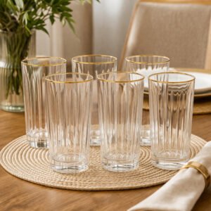 Jogo com 6 Copos Altos 370ml com Borda Dourada