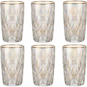 Jogo com 6 Copos 400ml Furta Cor com Borda Dourada