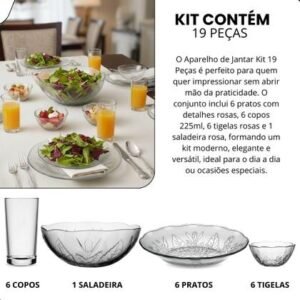 Aparelho de Jantar em Vidro Floral 19 Peças