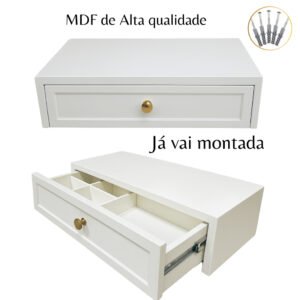 Penteadeira Suspensa MDF Branco Texturizado com Gaveta