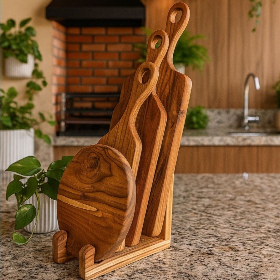 Kit Tábuas de Corte com Suporte para Cozinha